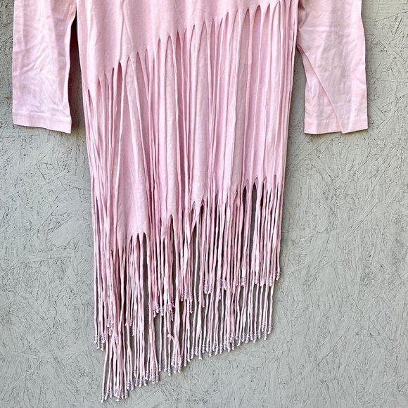 NWT $344 No Pise La Grama Veta Asymmetrical Beaded Fringe Tee Dress Sz 12 - Picture 5 of 9